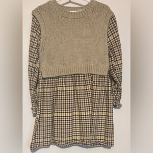 Zara Kids Plaid Dress with Knit Vest - Brown and Cream